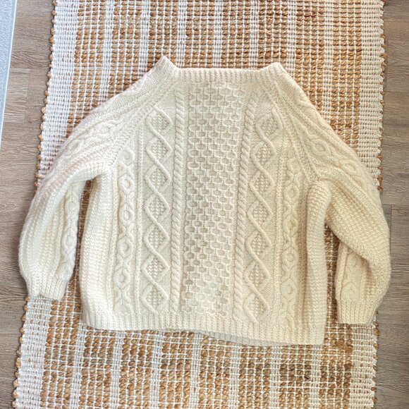 Vintage Irish Wool Fisherman Cardigan Cream Cable Knit Sweater - Picture 15 of 15